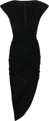 NISSA Rhinestone-Embellished Ruched Midi Dress