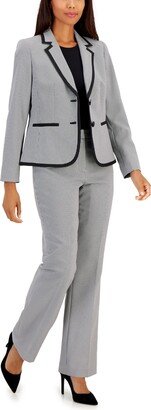 Women's Houndstooth Framed Double-Button Jacket & Straight-Leg 2-Pc. Pantsuit - Black/Vanilla Ice