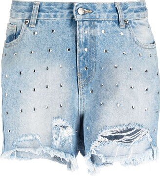 Crystal-Embellished Denim Shorts-AD