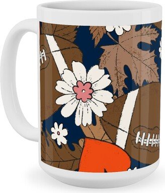 Mugs: Football Fall And Florals Ceramic Mug, White, 15Oz, Black