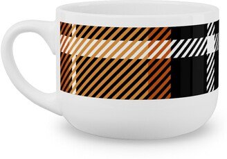 Mugs: Orange And Black Plaid Latte Mug, White, 25Oz, Orange