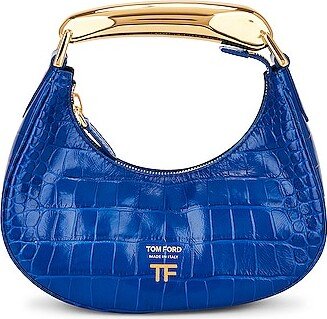 Stamped Croc Bianca Mini Hobo Bag in Blue