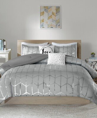 Raina Metallic 5-Pc. Comforter Set, Full/Queen - Grey/Silver