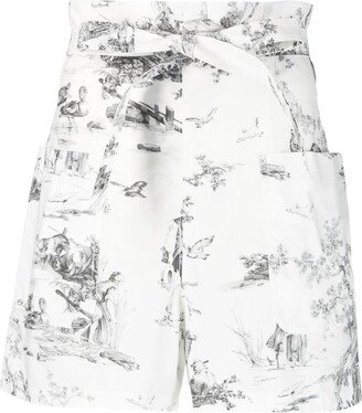 Graphic-Print Belted Shorts