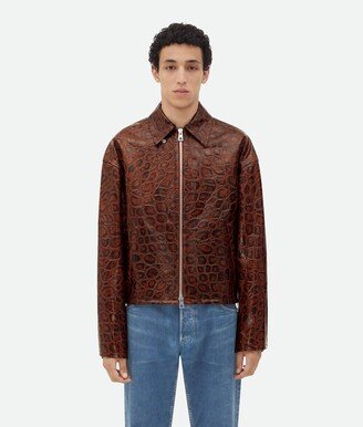 Crocodile-Effect Leather Jacket