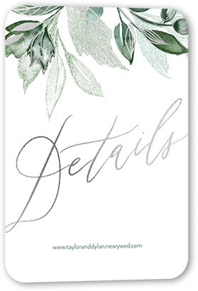 Enclosure Cards: Artfully Adorned Wedding Enclosure Card, Silver Foil, Green, Pearl Shimmer Cardstock, Rounded