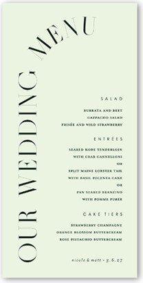 Wedding Menu Cards: Refined Request Wedding Menu, Green, 4X8 Flat Menu, Matte, Signature Smooth Cardstock, Square