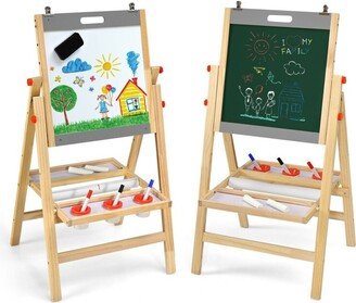 Kids Art Easel with Paper Roll Double Sided Chalkboard and Whiteboard-Gray - 20