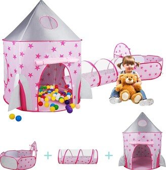 Sunjet 3pcs Princess Castle Play Tent with Crawl Tunnel and Ball Pit for Kids