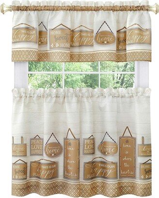 Kate Aurora Modern Farmhouse Complete 3 Piece Rod Pocket Tier and Valance Kitchen Curtain Set