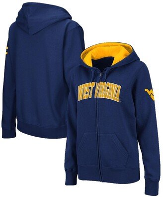 Women's Stadium Athletic Navy West Virginia Mountaineers Arched Name Full-Zip Hoodie