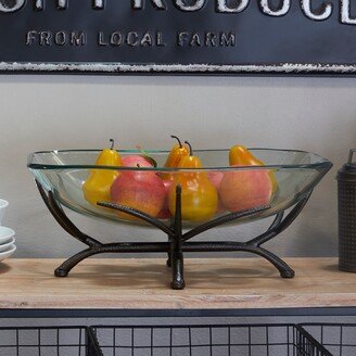 Studio 350 Clear Glass Kitchen Serving Bowl with Black Metal Branch Stand