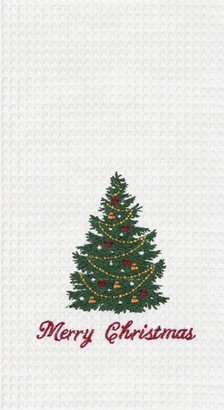 Merry Christmas Embroidered Waffle Weave Cotton Kitchen Towel