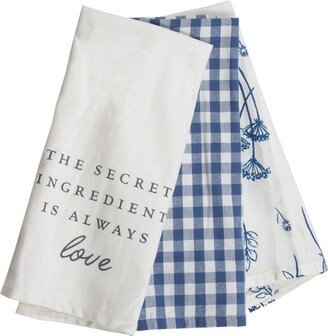 Set of 3 Gingham and Floral Pattern 27 x 18 Inch Woven Kitchen Tea Towels