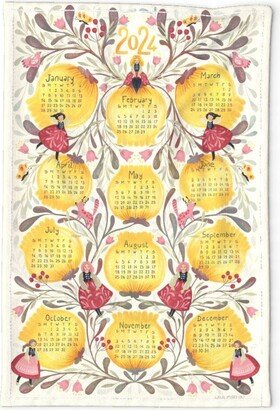 2024 Calendar Tea Towel - Fairy Flowers By Gaiamarfurt Fairycore Cottagecore Gardening Women Linen Cotton Canvas Spoonflower