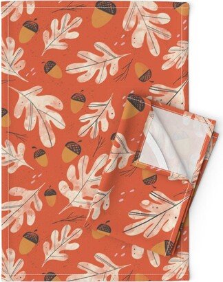 Autumn Nature Tea Towels | Set Of 2 - Akorns & Leaves By Gabi Toma Red Forest Fall Linen Cotton Spoonflower