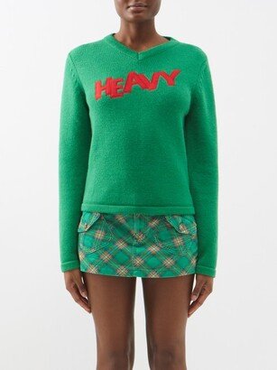 Heavy-appliqué V-neck Cotton-blend Sweater