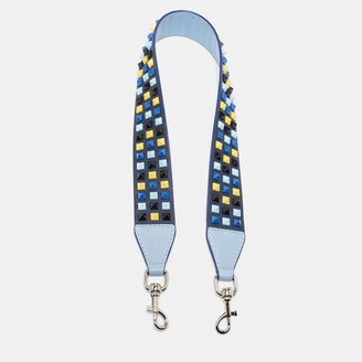 Blue Leather Spike Embellished Shoulder Strap