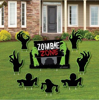 Big Dot of Happiness Zombie Zone - Yard Sign and Outdoor Lawn Decorations - Halloween or Birthday Zombie Crawl Party Yard Signs - Set of 8