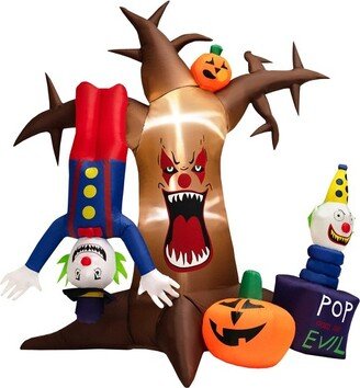 Tangkula 8FT Tall Halloween Inflatable Decoration Blow Up Dead Tree & Pumpkins & Scary Clowns, Bright LED Lights, Air Blower Self-inflate Decoration