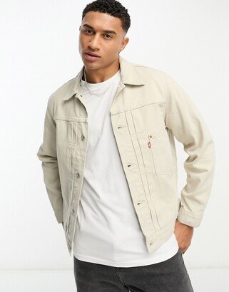 Type I denim trucker jacket in cream cord with pocket