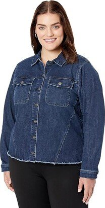 Size Plus Size Frayed Hem Denim Jacket (Underground) Women's Clothing