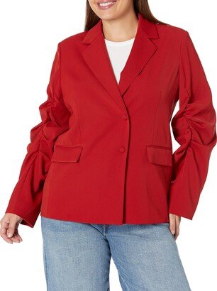 Women's Flame Scarlet Woven Ruched Sleeve Blazer by @kass_stylz