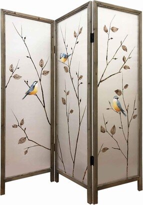 Art Styled 3 Panel Wooden Screen with Hand painted Fabric Design - 63 H x 1 W x 60 L Inches