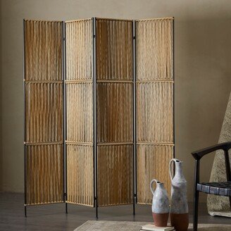 The Novogratz Light Brown Bamboo Handmade Hinged Foldable Partition 4 Panel Room Divider Screen - 1 x 63 x 71