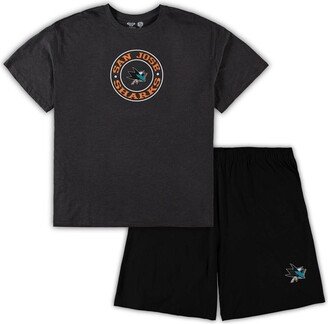 Men's Concepts Sport Black, Heathered Charcoal San Jose Sharks Big and Tall T-shirt and Shorts Sleep Set - Black, Heathered Charcoal