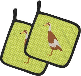 Indian Runner Duck Green Pair of Pot Holders