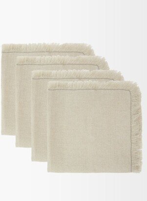 Set Of Four Eyelash-fringed Linen-canvas Napkins