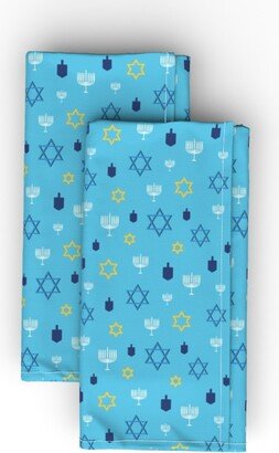 Cloth Napkins: Hanukkah Symbol Mix On Light Blue Cloth Napkin, Longleaf Sateen Grand, Blue