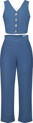 Deer You Esme Enchanting Crop Top & Tailored Pant In Blue Chambray