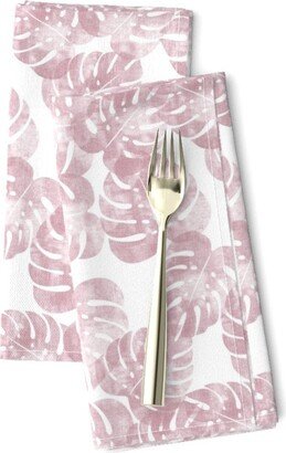 Pink Tropical Leaves Dinner Napkins | Set Of 2 - Monstera By Littlearrowdecor Floral Purple Home Decor Cloth Spoonflower