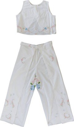 Sugar Cream Vintage Upcycled Floral Back Open Crop Top & Wrapped Pants Set