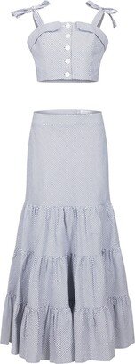 Deer You Summer Spinning Crop Top & Maxi Skirt Set In Blue & White Stripe