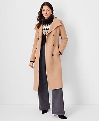 Petite Wool Blend Belted Double Breasted Coat