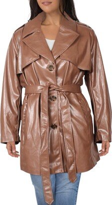 Plus Womens Faux Leather Cold Weather Trench Coat