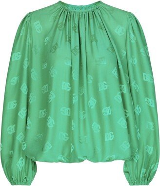 logo-print silk blouse