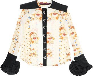 Graphic Printed Long-Sleeved Blouse