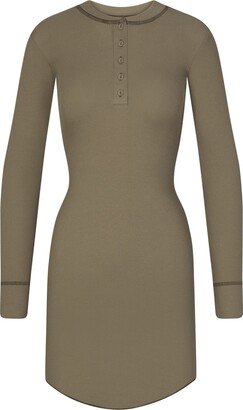 Cotton Rib Henley Mini Dress | Army Multi