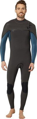 4/3 mm HyperFreak Fire + Chest Zip Fullsuit (Midnite Oil/Cadet Blue) Men's Wetsuits One Piece