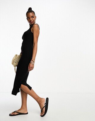 jersey sleeveless bodycon midi dress in black