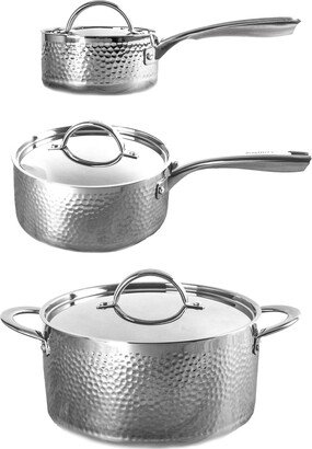 Vintage-Like Tri-Ply 18/10 Stainless Steel 6 Piece Starter Hammered Cookware Set