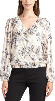 Juniors' Floral-Print Ruffled-Front Surplice Top