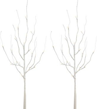 Set of 2 39in White LED Branches with Timer, Battery Operated