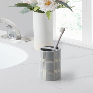 Home Sasha Ceramic Embossed Plaid Bathroom Tumbler - White