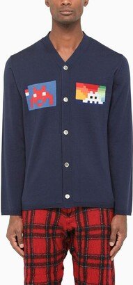 Shirt cardigan with intarsia