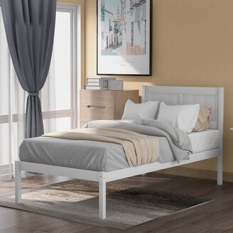 EDWINRAY Twin Size Classic Solid Wood Construction Platform Bed with Headboard, No Box Spring Needed